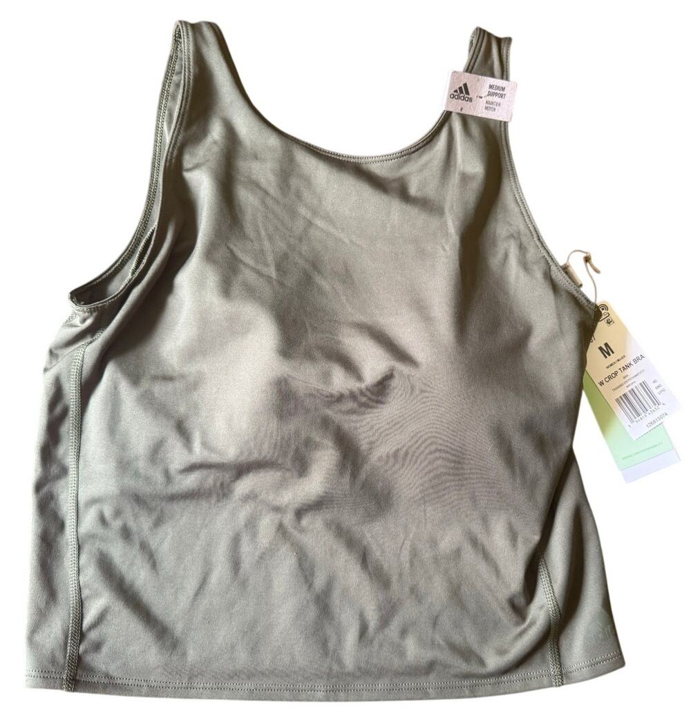 ADIDAS WOMENS CROP TOP SPORTS BRA M WILD PINE GREEN YELLOW GT6307 NWT